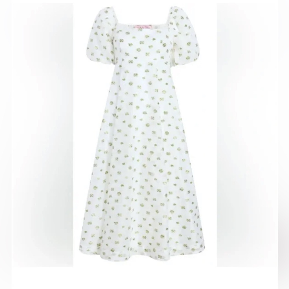 Hill House Matilda organza White and Green Floral EUC like new